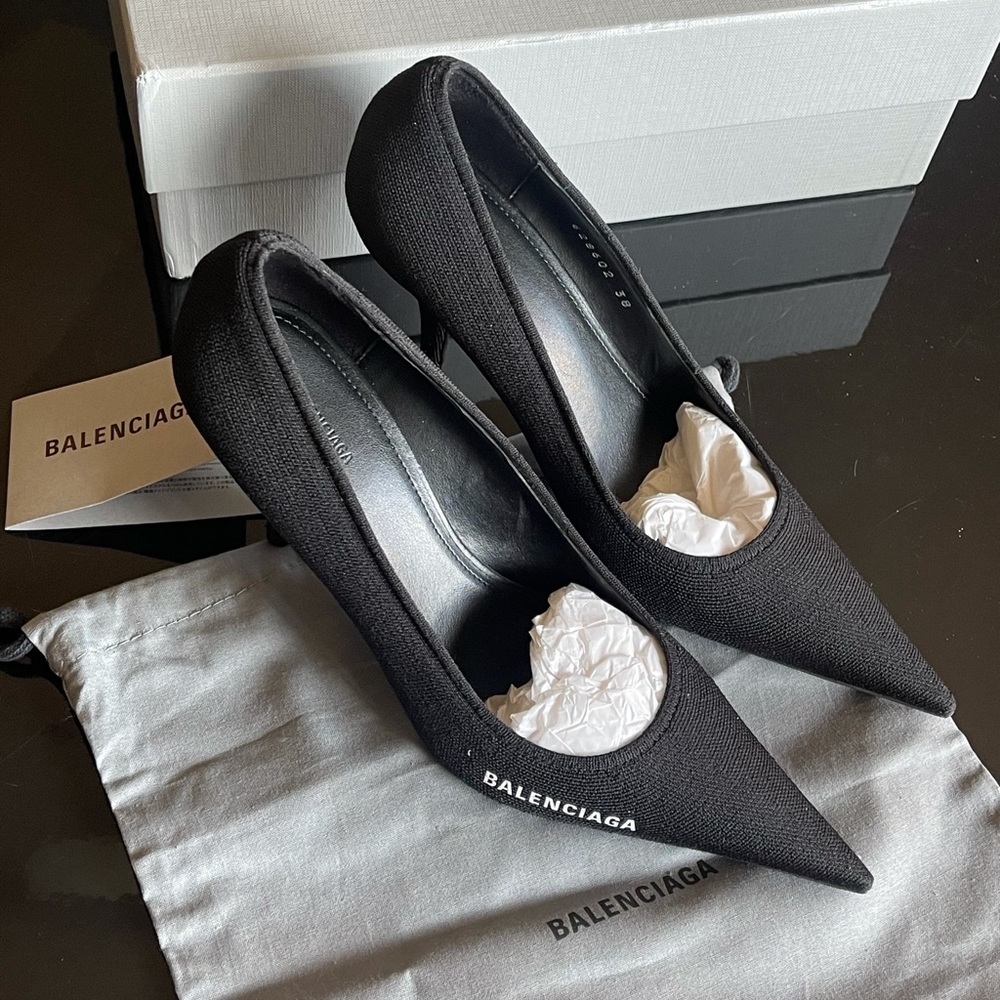 BALENCIAGA Women Knife Knit Pointed Toe 80 Pumps Black Size 38C  $695 NEW